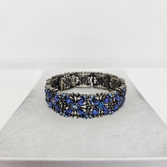 Vintage Stretch Expansion Floral Blue Bracelet - Picture 2 of 9